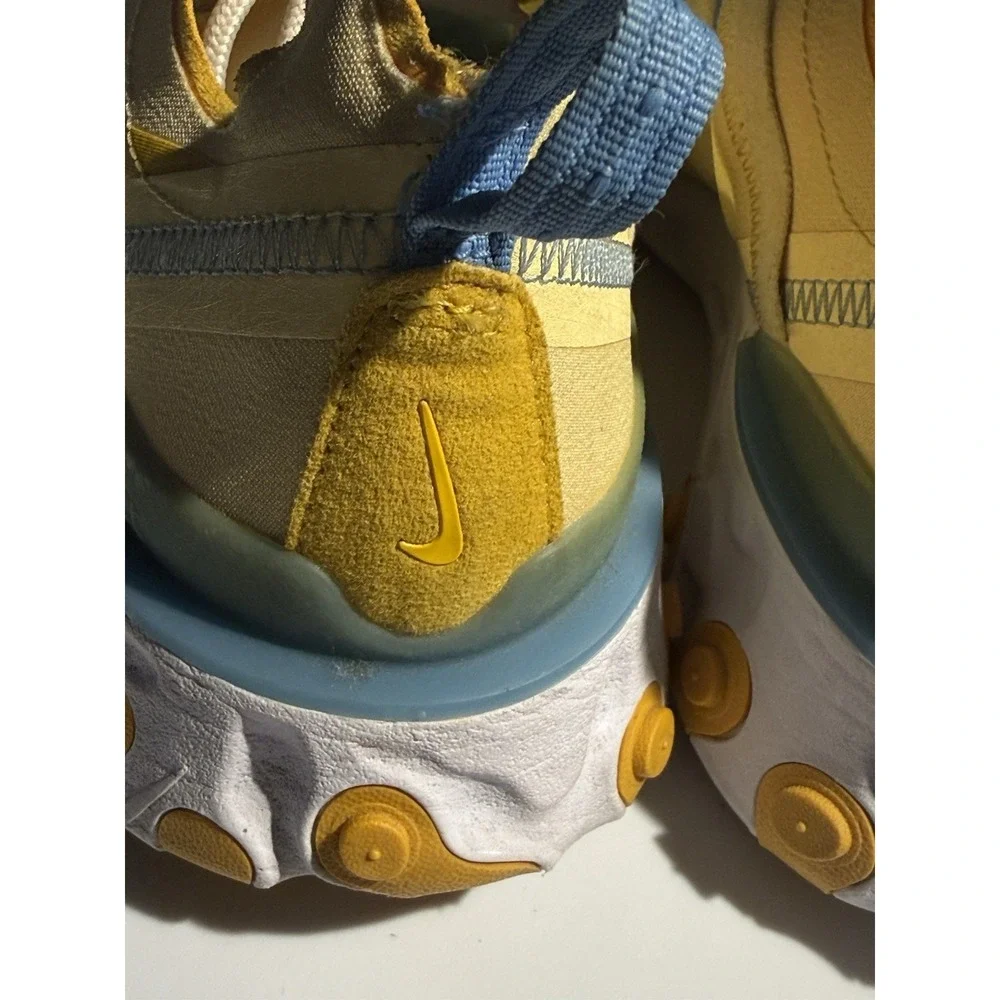 Nike React Element 55 Womens 10 Pale Yellow Gold Blue BQ2728-700 Running Shoes